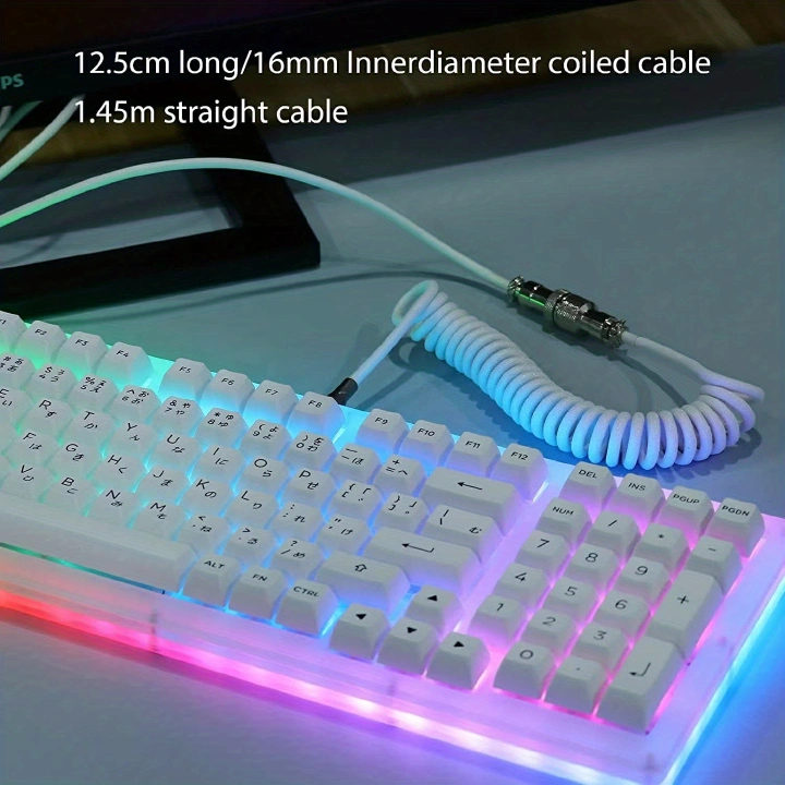 USB A To TYPE-C Single Sleeved PET Mechanical Keyboard Coiled USB To Type C Micro Spiral Cable Colorful GX12 Aviation Scoket For PC Mechanical Keyboard