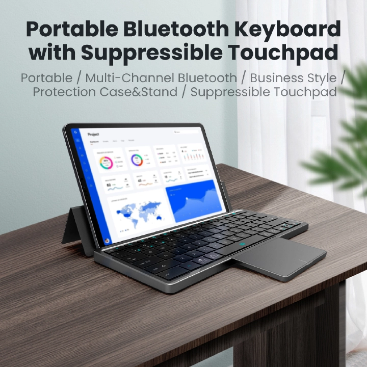 Wireless Keyboard Multi-Device Bluetooth with Touchpad Removable Cover Foldable Stand Rechargeable for Windows Android iOS Tabl