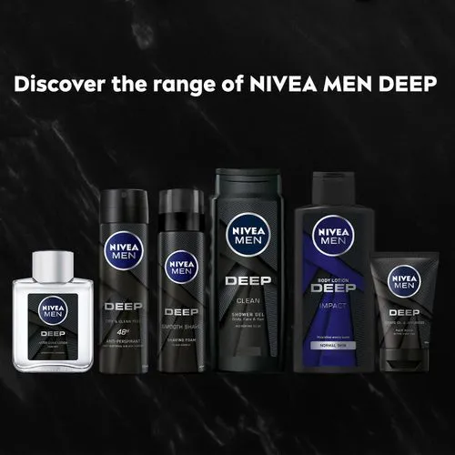 【Pack of 2】NIVEA Deep Impact Body lotion men 400ml intensely moisturises skin for 48 h leaving it feeling fresh thanks to black carbon. Woody and spicy notes give skin a masculine scent 24/7h.