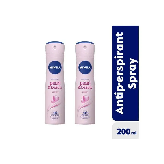 (PACK OF 2) NIVEA Pearl & Beauty Anti-Perspirant Spray 48hr 150ml X2 - with precious pearl extracts that offers 48 hour regulation of perspiration and keeps an even skin tone for beautiful underarms .
