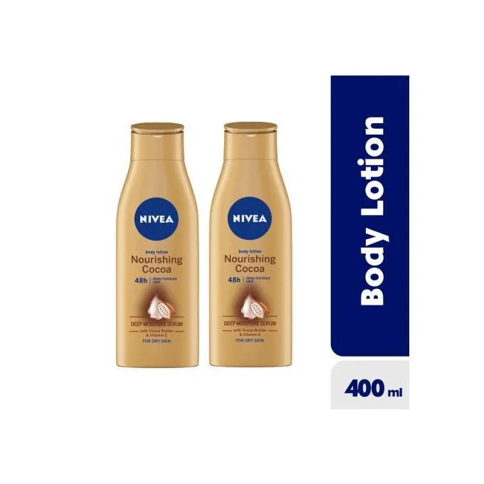 【2 Pack】 Nivea Nourishing Cocoa Body Lotion 400ml. Enriched with natural cocoa butter and Vitamin E,that provides deep & long-lasting moisture