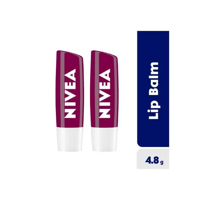 【Discounted】(PACK OF 2) NIVEA Fruity Shine black berry 4.8g. keep your lips moisturised for 24h. Infused with a cherry aroma & selected pigments