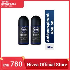 OFFER!!! (PACK OF 2)NIVEA MEN Deep Antibacterial Anti-Perspirant, 48 hr - 50 ml - protects the skin from sweat and bacteria for a long-lasting dryness and a clean skin feel just li as picture 50ml
