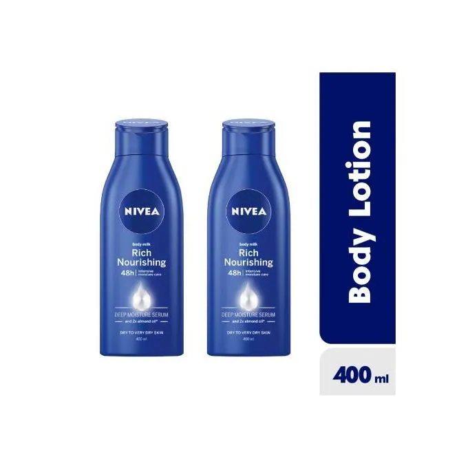 OFFER!!(PACK OF 2)NIVEA Rich Nourishing Body Lotion For Women 400ml- nourishes for 48h & noticeably reduces the roughness of very dry skin - after just one application - transforms your very dry skin.