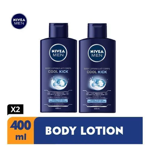 OFFER!!(PACK OF 2)NIVEA Cool Kick Body Lotion For Men 400ml-provides a freshly showered feeling,Delivers instant & long lasting cooling effect, Provides intensive 48h moisture ,Fast absorbing formular