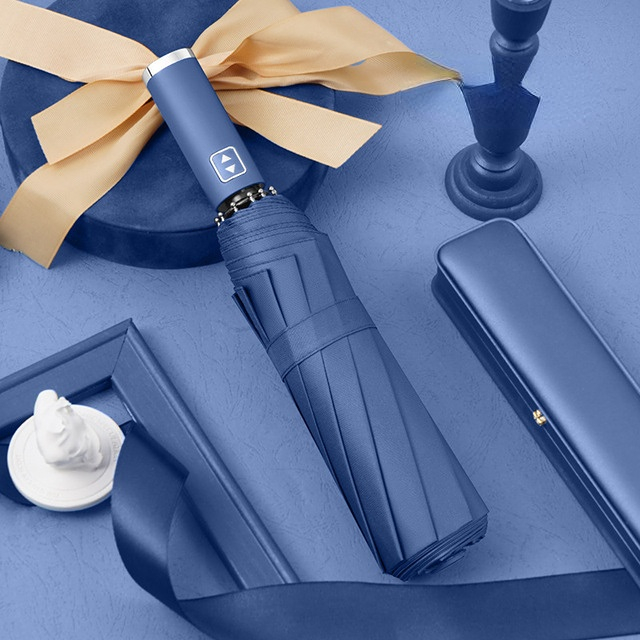 Fully Automatic Umbrella 10 Bone Three-fold Business Umbrella Windproof Vinyl Outdoor Sunscreen Sunshade Advertising Umbrella