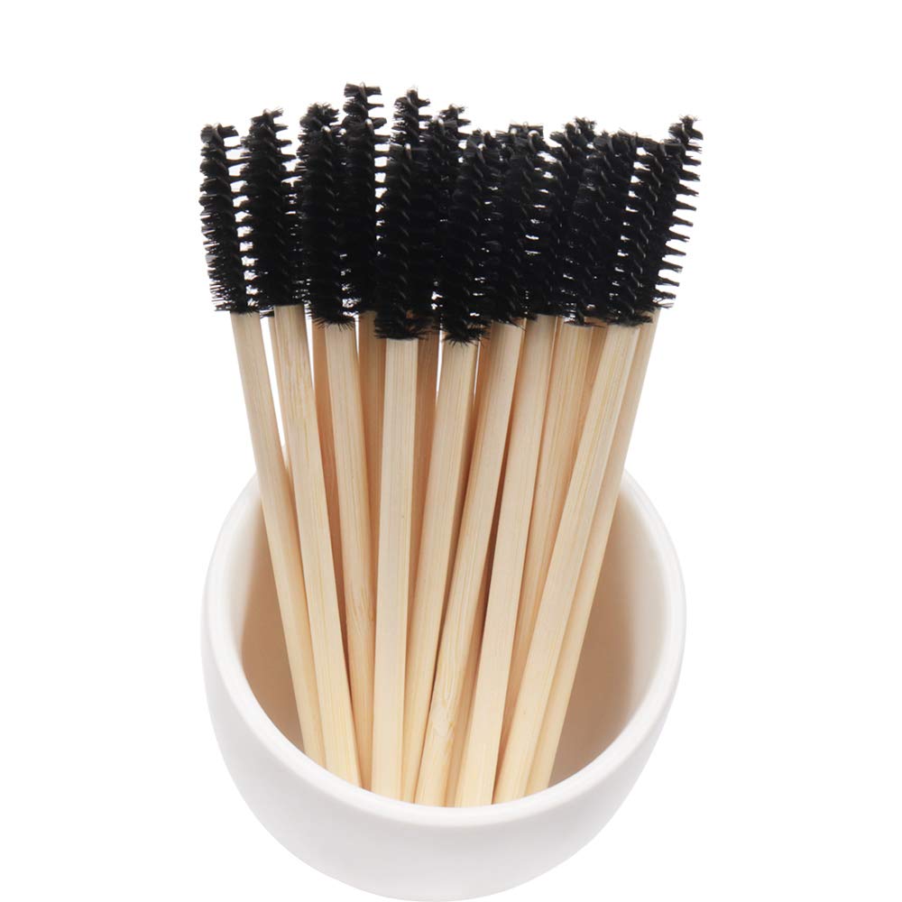 100pcs Bamboo Handle Eyebrow Brushes Eco-friendly Wooden Nylon Eyelash Mascara Brush Disposable Eye Lashes Cosmetic Brush Set