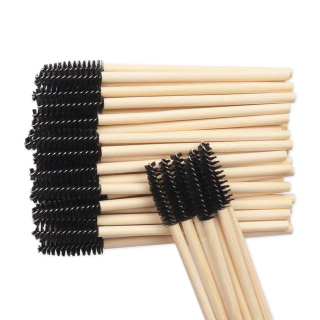 100pcs Bamboo Handle Eyebrow Brushes Eco-friendly Wooden Nylon Eyelash Mascara Brush Disposable Eye Lashes Cosmetic Brush Set