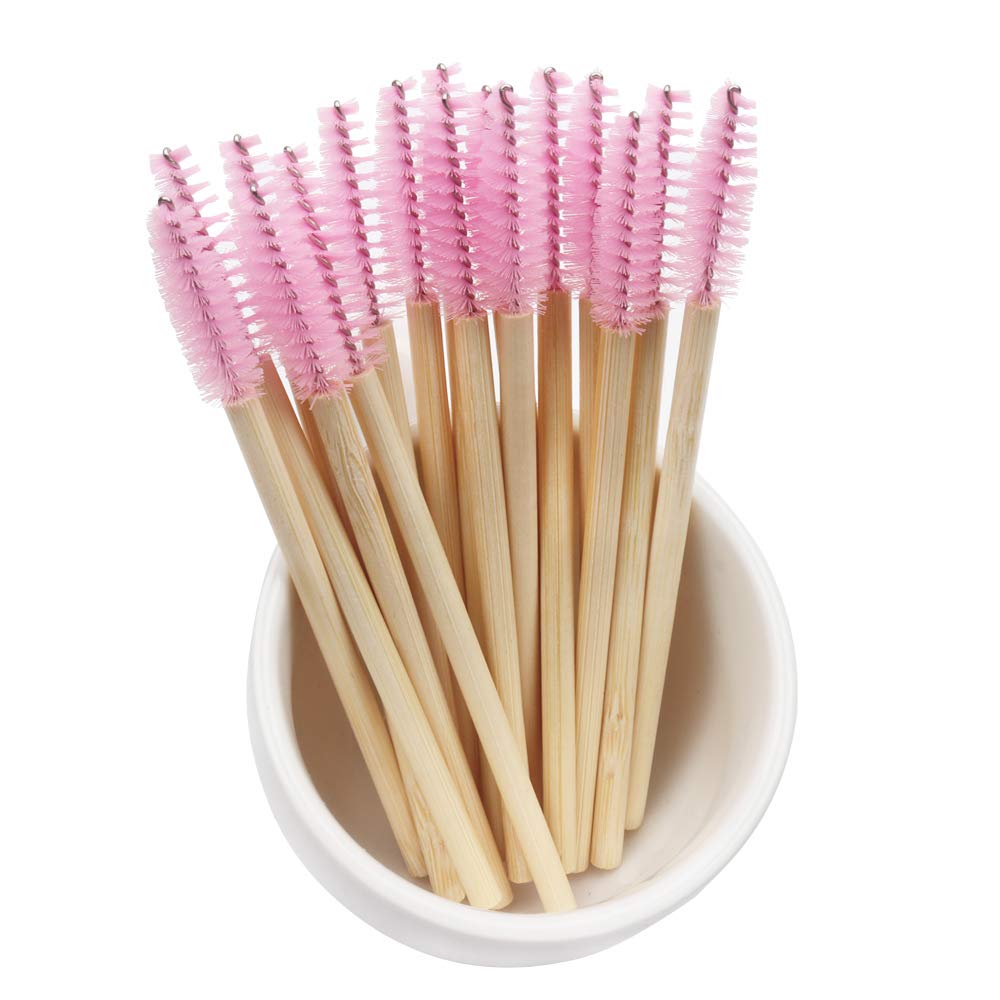 100pcs Bamboo Handle Eyebrow Brushes Eco-friendly Wooden Nylon Eyelash Mascara Brush Disposable Eye Lashes Cosmetic Brush Set