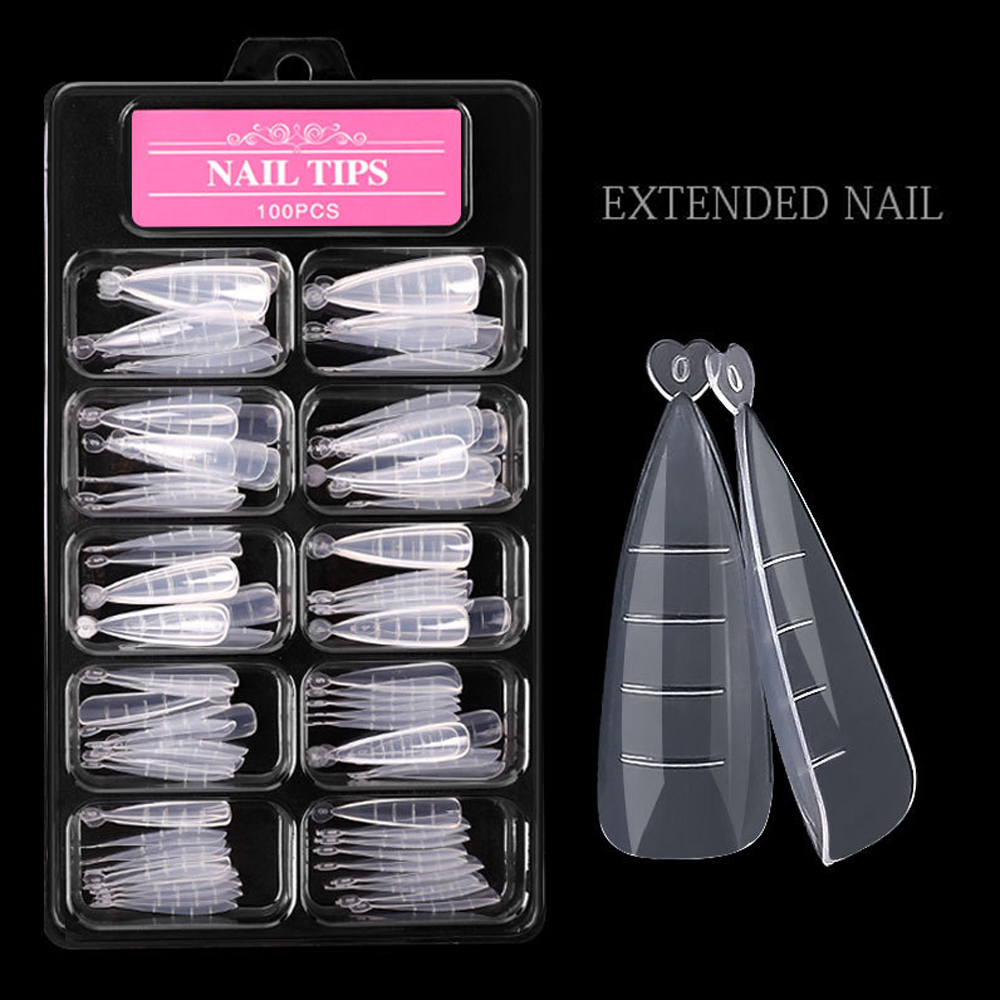 100Pcs/Box Gel Quick Building Mold Full Nail Tips Finger Extension Nail Art UV Builder Tools Press On Nails 10 Sizes with Clips
