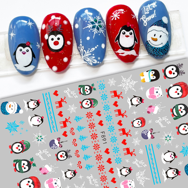 3D Christmas Nail Stickers Snowman Elk Snowflake Xmas Tree Cartoon Decal Sticker for Nails DIY Manicure Tips Nail Art Decoration