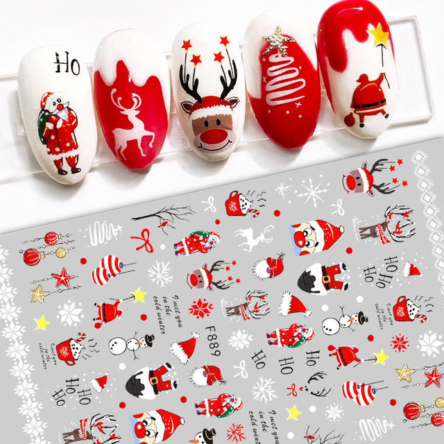 3D Christmas Nail Stickers Snowman Elk Snowflake Xmas Tree Cartoon Decal Sticker for Nails DIY Manicure Tips Nail Art Decoration