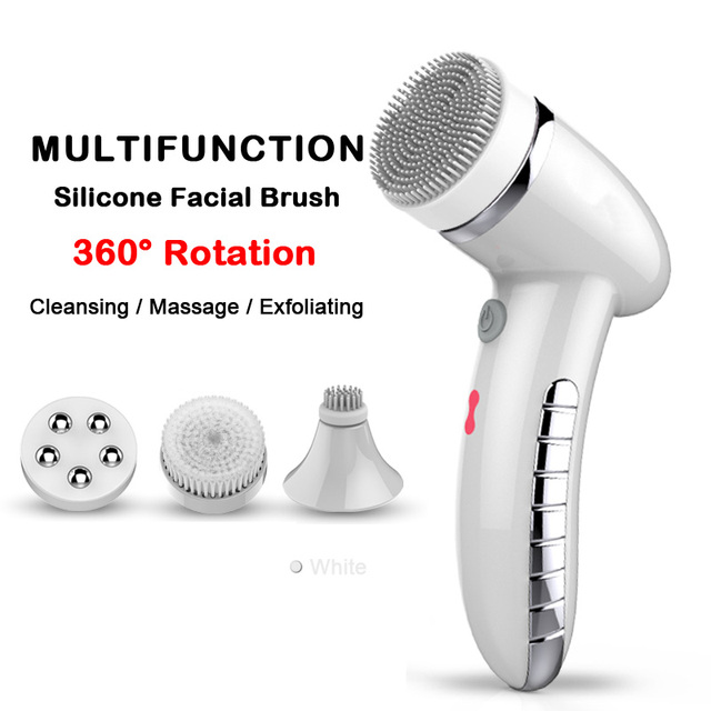 Facial Cleansing Brush Sonic Vibration Mini Face Cleaner Silicone Deep Pore Cleaning Electric Waterproof Massage with 4 Heads