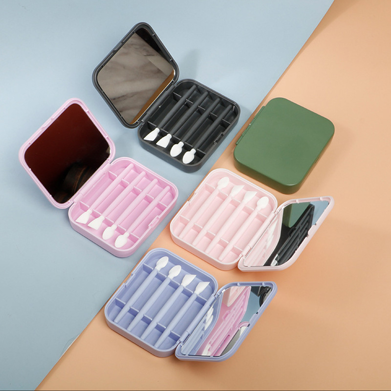 Professional 4PCS/BOX Silicone Eyeshadow Lip Makeup Brush Portable Reuse with Mirror Cosmetic Tools for Women Girls