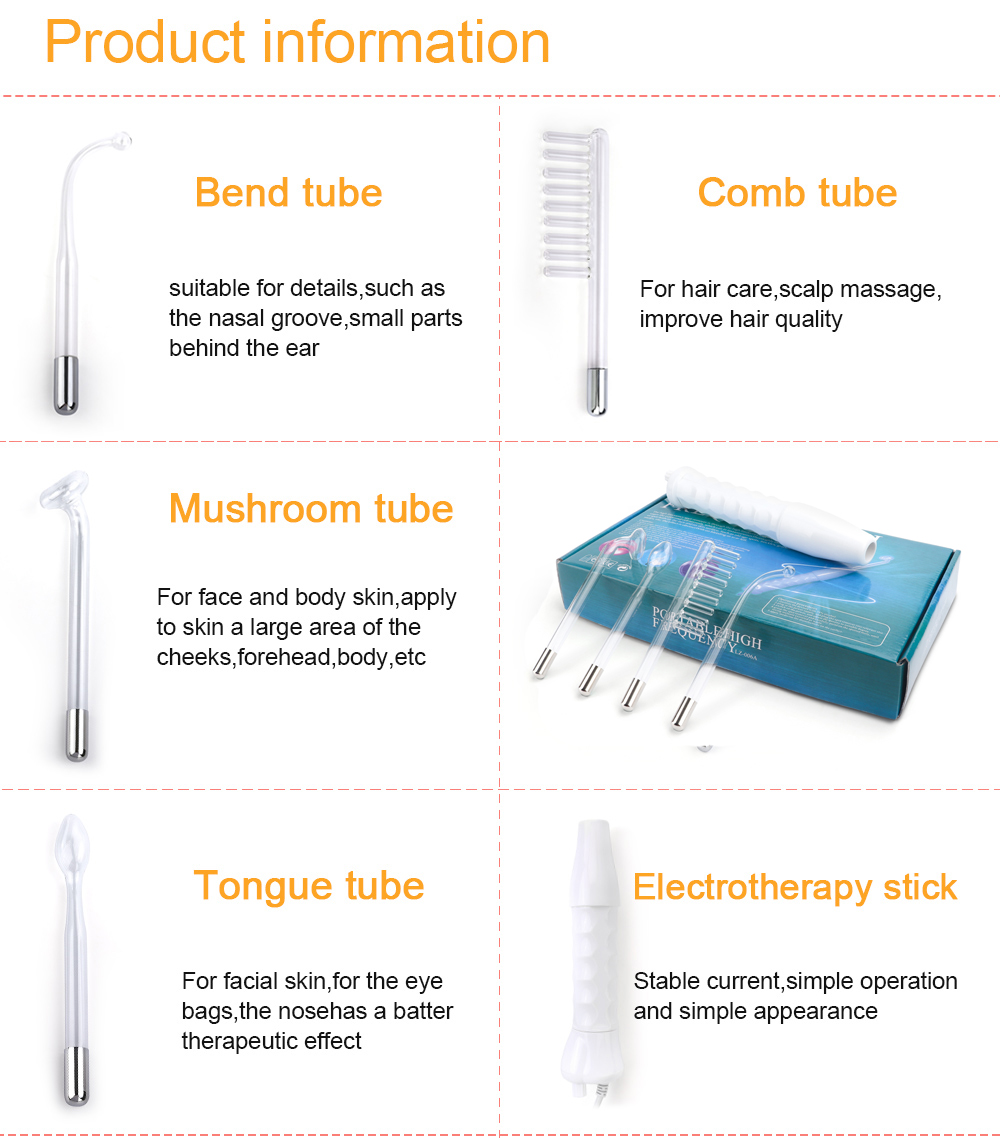 4 In 1 High Frequency Electrode Wand Electrotherapy Glass Tube Beauty Device Acne Spot Remover Facial Anti Wrinkle Skin Care Spa