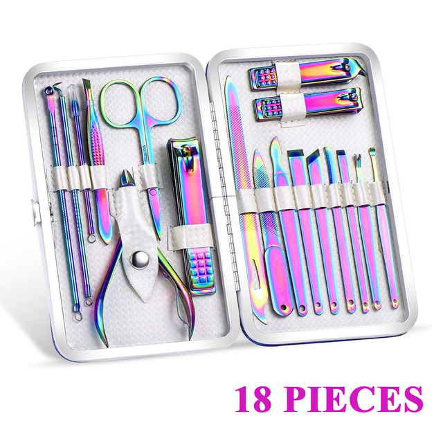 New Rainbow Manicure Kit Pedicure Professional Grooming Care Tools Nail File Nail Clippers With Leather Manicure Set