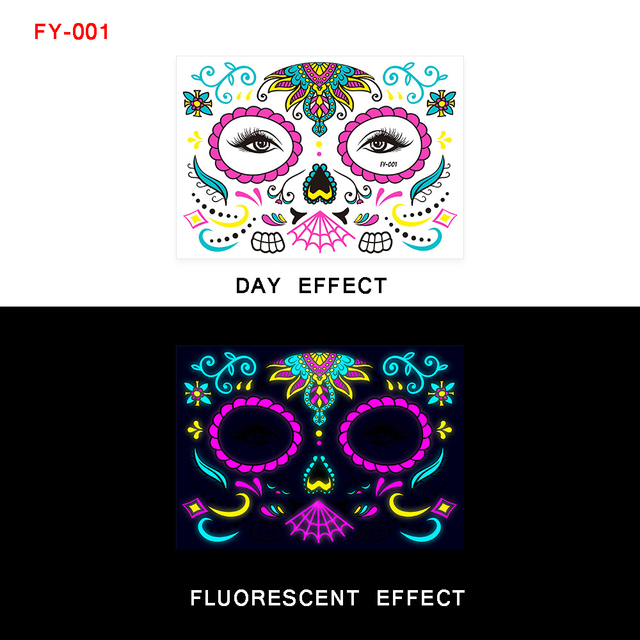 2022 Halloween Day Of The Dead Scary Luminous Temporary Tattoo Ghost Festival Skull Face Party Ball Makeup Sticker Flash Tattoo