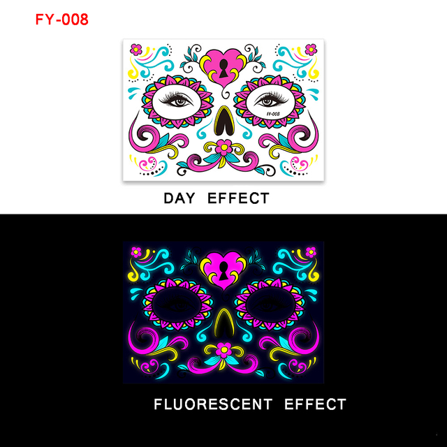 2022 Halloween Day Of The Dead Scary Luminous Temporary Tattoo Ghost Festival Skull Face Party Ball Makeup Sticker Flash Tattoo