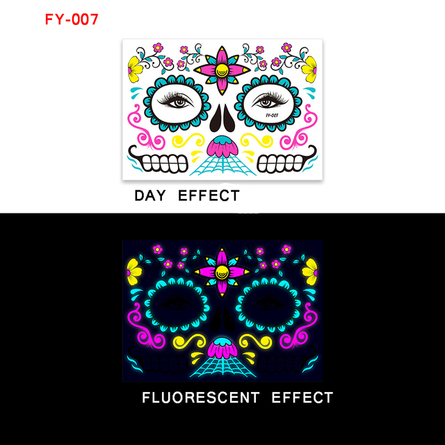2022 Halloween Day Of The Dead Scary Luminous Temporary Tattoo Ghost Festival Skull Face Party Ball Makeup Sticker Flash Tattoo
