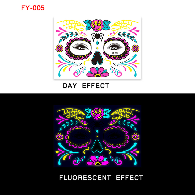 2022 Halloween Day Of The Dead Scary Luminous Temporary Tattoo Ghost Festival Skull Face Party Ball Makeup Sticker Flash Tattoo