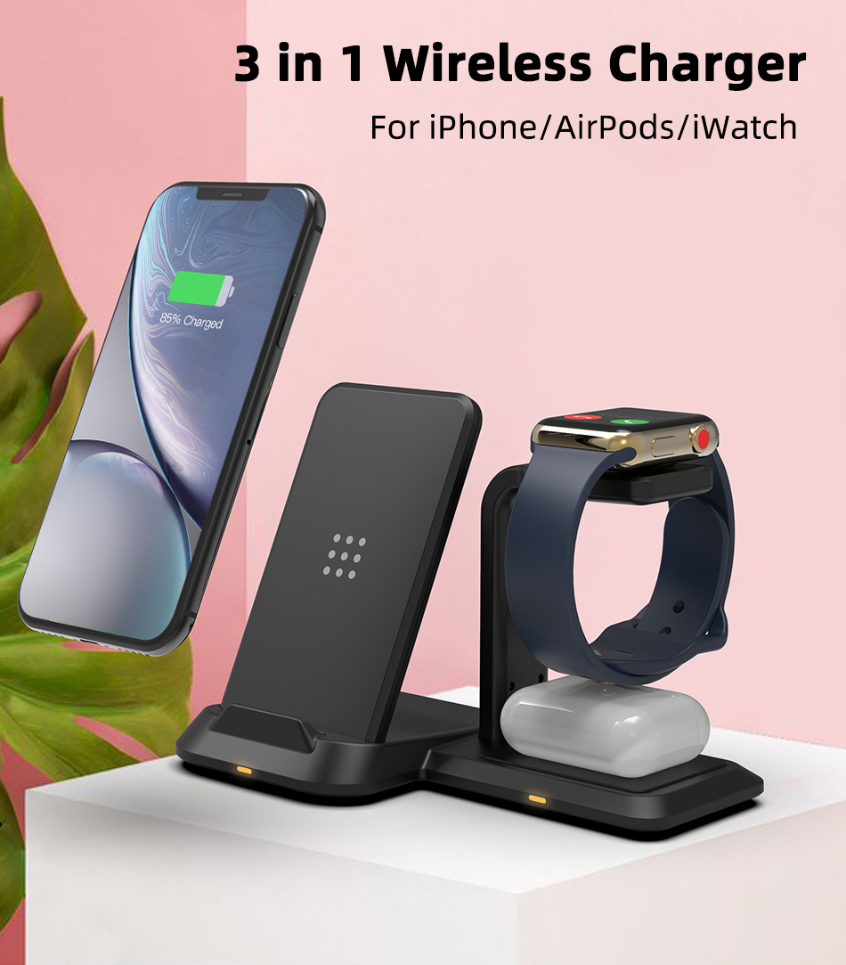 3 In 1 Wireless Charger Dock Station Mobile Phone Charger For iPhone 13/12 Pro Apple Watch 5/4/3 Airpods 1/2 Pro Desktop Stand