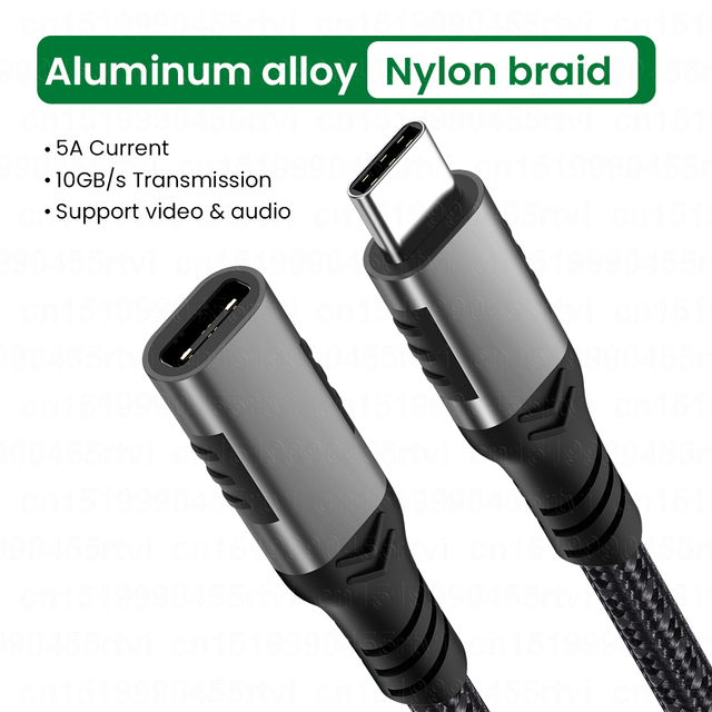 10Gbps Type C Extender Cord 5A 100W USB3.2 Extension Adapter PD Charging Cable For Xiaomi Nintendo Switch Laptop Projection Line 1M
