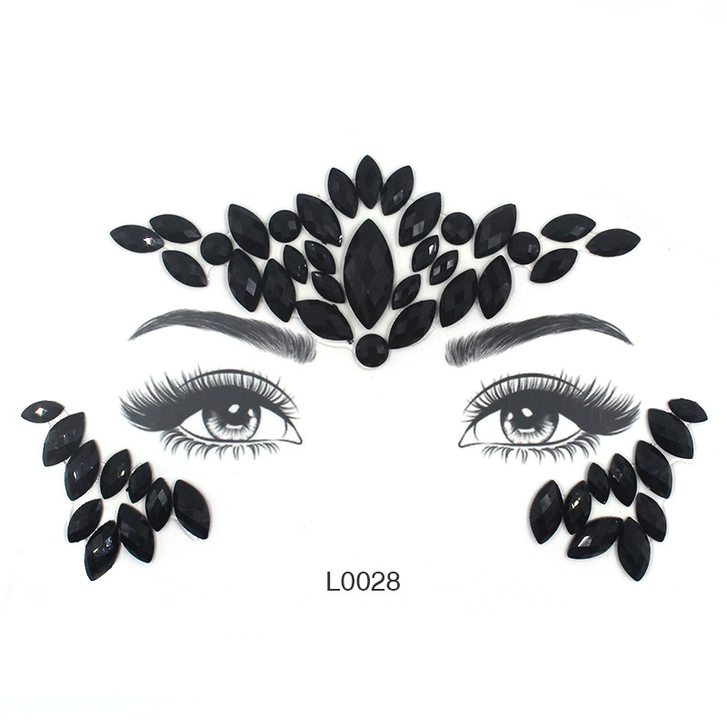 Halloween 3D Sexy Face Tattoo Stickers Face Decoration Black Tattoos Glitter Fake Tattoo Resin Drill For Woman Party Face Jewels