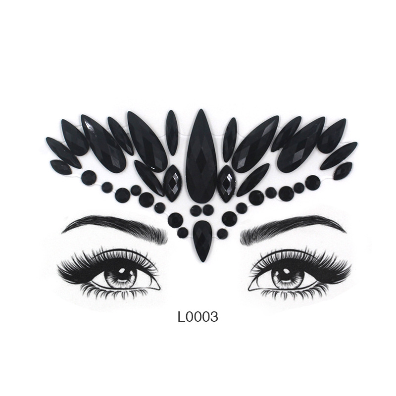 Halloween 3D Sexy Face Tattoo Stickers Face Decoration Black Tattoos Glitter Fake Tattoo Resin Drill For Woman Party Face Jewels