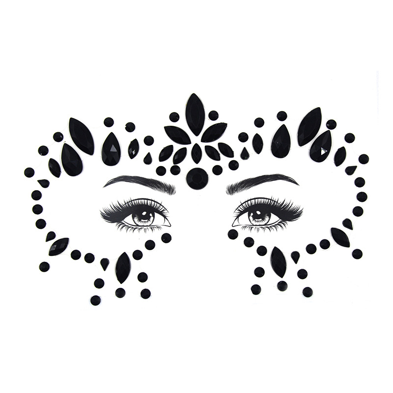Halloween 3D Sexy Face Tattoo Stickers Face Decoration Black Tattoos Glitter Fake Tattoo Resin Drill For Woman Party Face Jewels