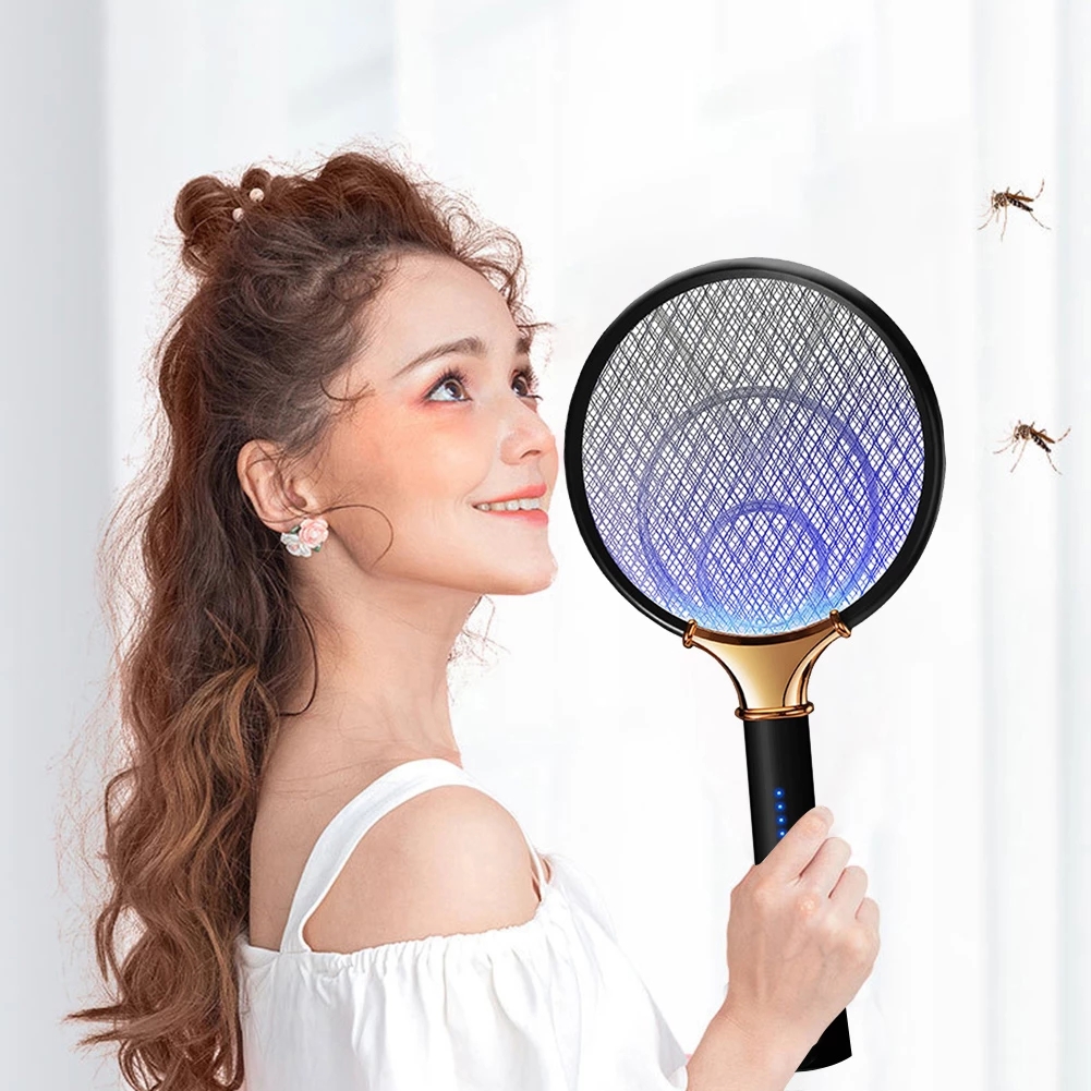 2 in 1 USB Rechargeable Electric Mosquito Swatter LED Blue Light Lure Killer Lamp Mute Home Shock Insect Bedroom Accessories