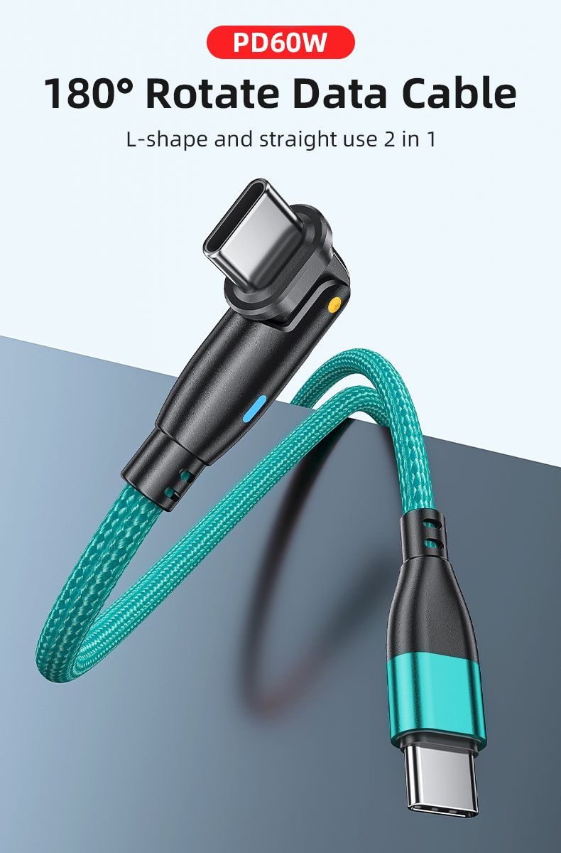 5A Type C To Type C Cable 180 Degree Rotating Elbow PD Quick Charging Cable 100W/60W Type C Data Cord For Samsung Xiaomi Huawei