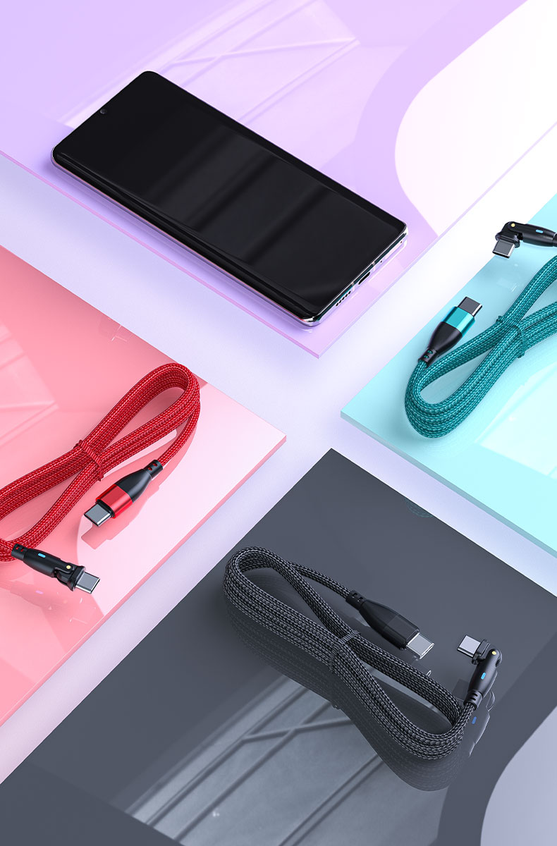 5A Type C To Type C Cable 180 Degree Rotating Elbow PD Quick Charging Cable 100W/60W Type C Data Cord For Samsung Xiaomi Huawei