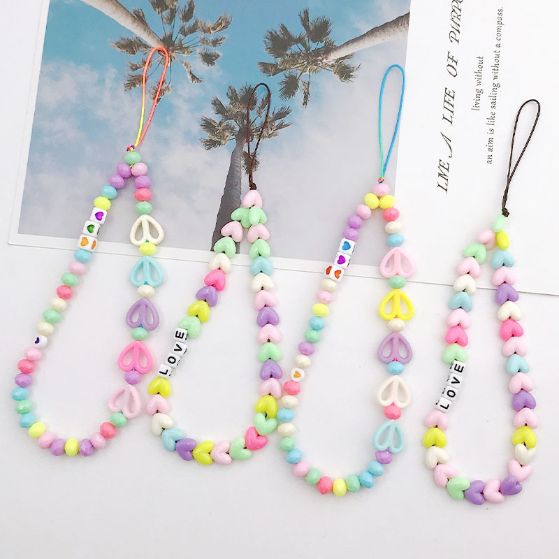 Trendy Colorful Acrylic Star Heart Beads Chain Mobile Phone Chain Anti-lost Handmade Acrylic Cord Lanyard for Women