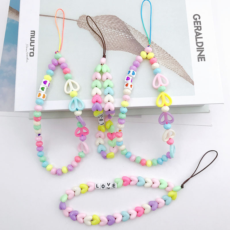 Trendy Colorful Acrylic Star Heart Beads Chain Mobile Phone Chain Anti-lost Handmade Acrylic Cord Lanyard for Women