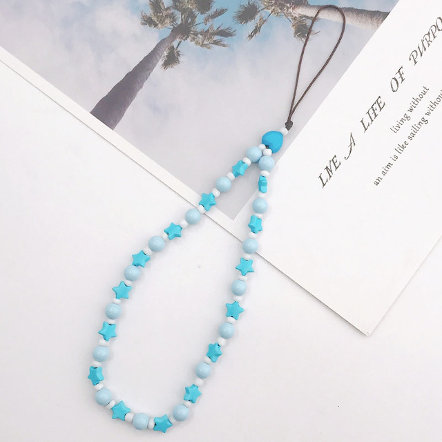 Trendy Colorful Acrylic Star Heart Beads Chain Mobile Phone Chain Anti-lost Handmade Acrylic Cord Lanyard for Women