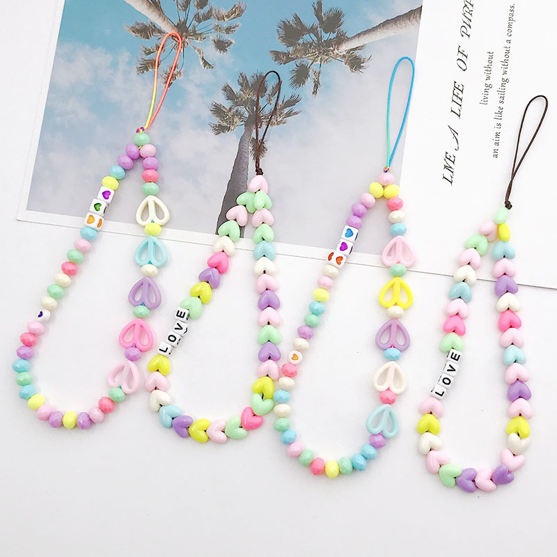 Trendy Colorful Acrylic Star Heart Beads Chain Mobile Phone Chain Anti-lost Handmade Acrylic Cord Lanyard for Women
