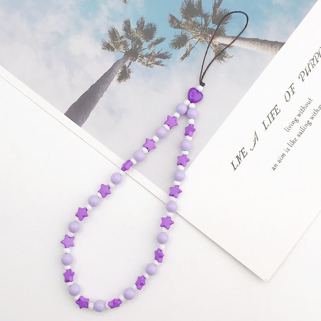 Trendy Colorful Acrylic Star Heart Beads Chain Mobile Phone Chain Anti-lost Handmade Acrylic Cord Lanyard for Women
