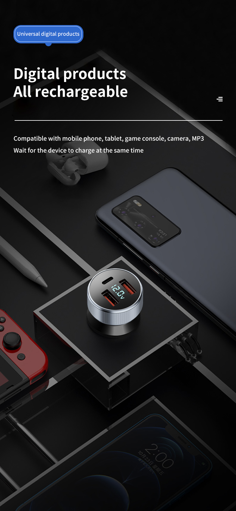 5V3A USB Car Charger PD USB Type C Dual Port USB Phone Charger Fast Charging for IPhone 13 Xiaomi Samsung IPad Laptops Tablets