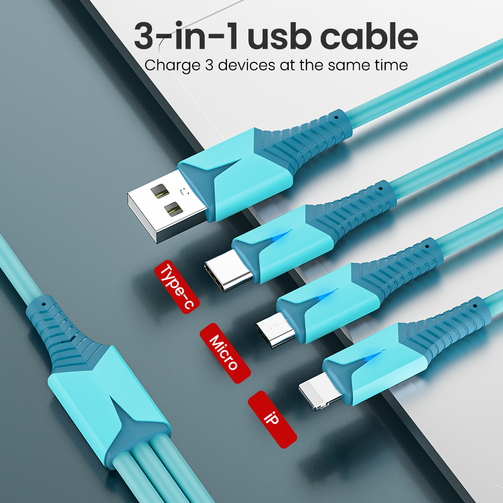 3 in 1 USB Cable 3A Fast Charging USB C Cable For iPhone 13 12 11 Pro Max Xiaomi 12 Huawei Samsung Mobile Phone Charge Cord