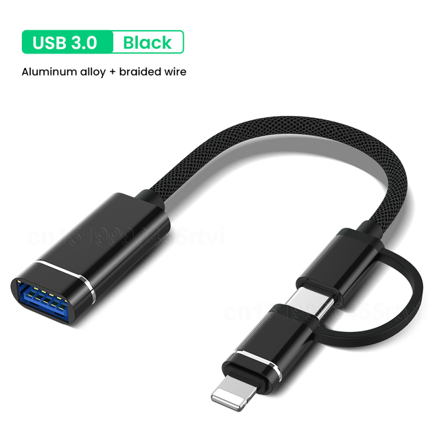 2 in 1 USB 3.0 to 8-Pin/Type C OTG Adapter Cable For iPhone 14 13 12Pro Max X/XS/R iPad for iOS 13 above for Mouse Camera U Disk