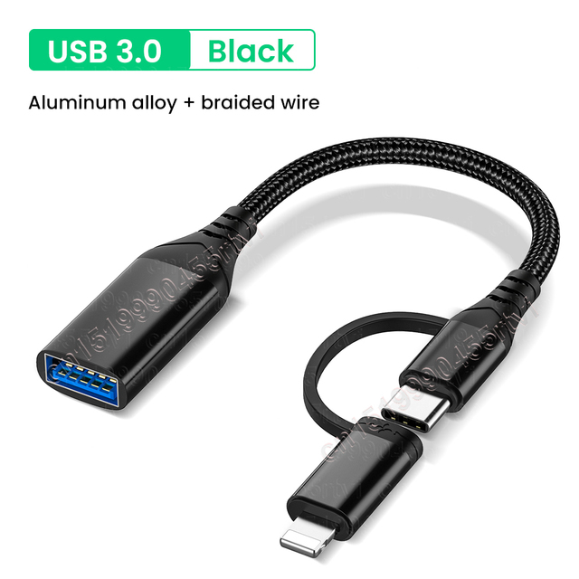 2 in 1 OTG Adapter Cable USB 3.0 To 8-Pin/Type C for Mouse Camera Card Reader USB HUB Converter For iPhone 14 13 12 Pro