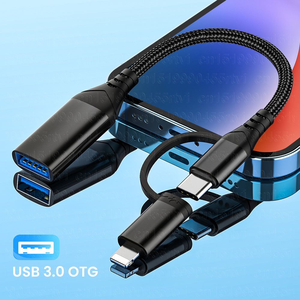 2 in 1 OTG Adapter Cable USB 3.0 To 8-Pin/Type C for Mouse Camera Card Reader USB HUB Converter For iPhone 14 13 12 Pro