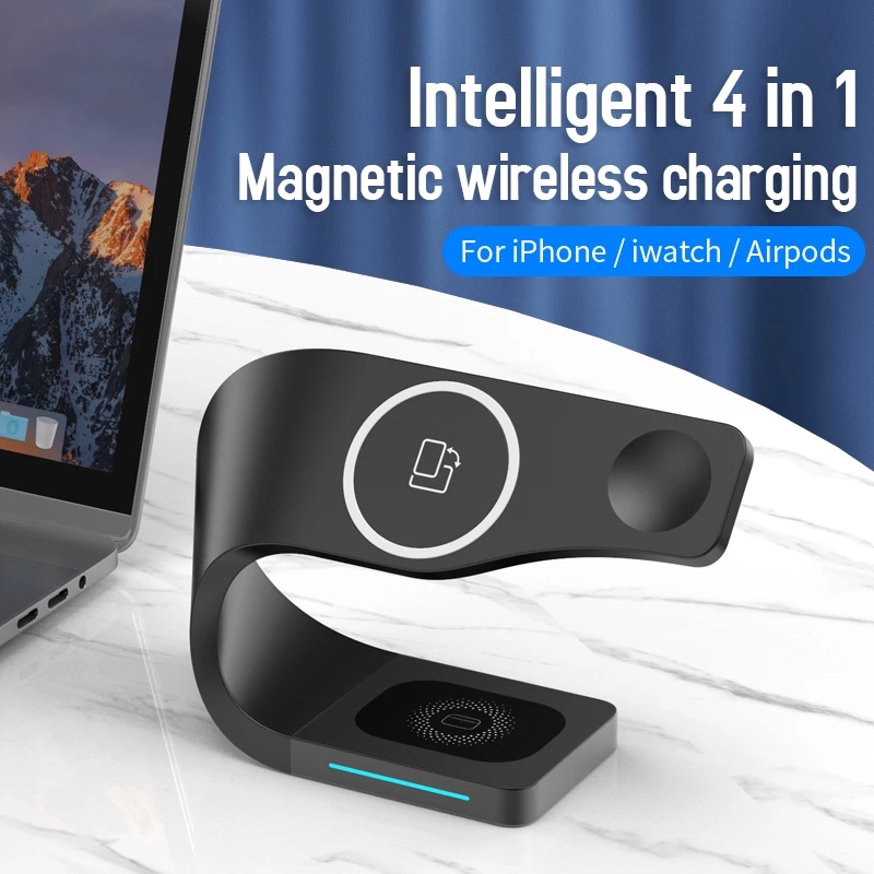 4 in 1 Magnetic Wireless Charger Stand 15W Fast Charging Dock Station