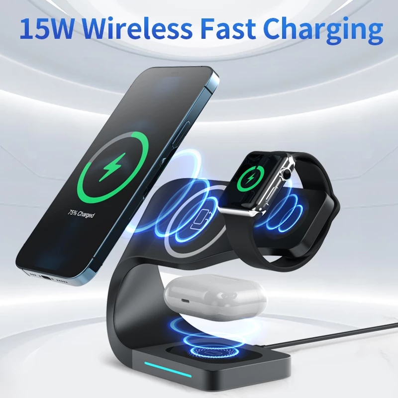4 in 1 Magnetic Wireless Charger Stand 15W Fast Charging Dock Station