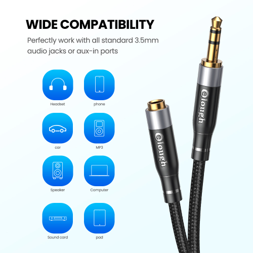 Elough AUX Cable Jack 3.5 mm Audio Extension Cable Male to Female Splitter for Huawei Earphone Xiaomi Redmi PC Audio Cable