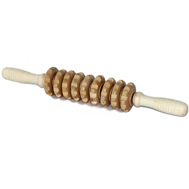 9-Wheel Wooden Abdomen Massager Multifunctional Fitness Roller Stick Muscle Relax Tool Body Anti Cellulite waist Massage