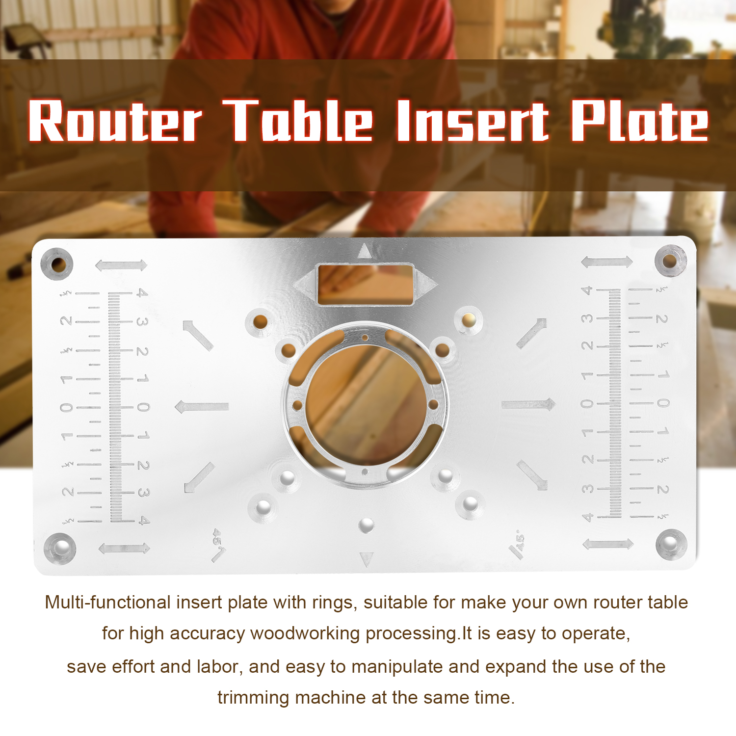 Aluminium Router Table Insert Plate Table For Woodworking Benches Router Plate Wood Tools Milling Trimming Machine With 4 Rings