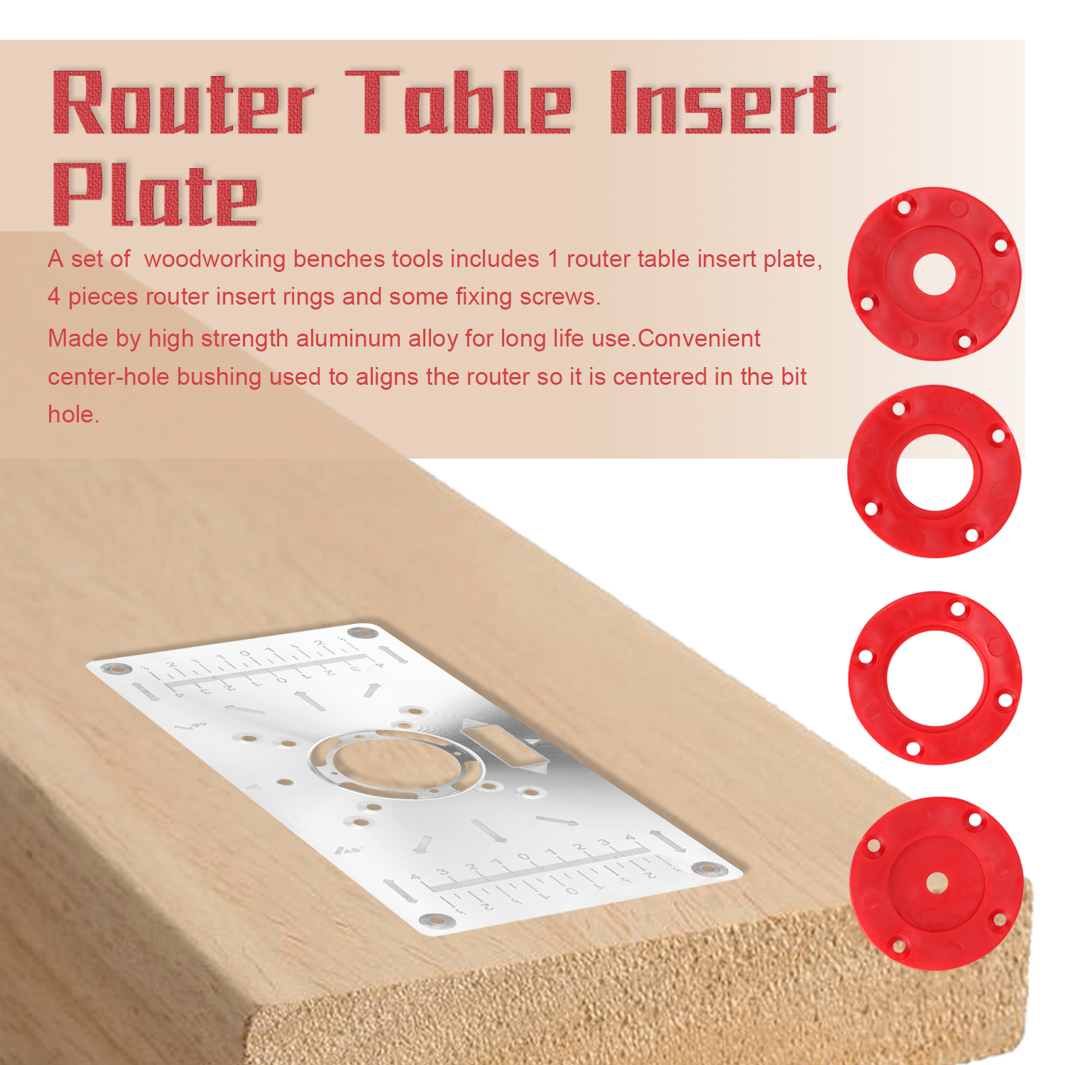 Aluminium Router Table Insert Plate Table For Woodworking Benches Router Plate Wood Tools Milling Trimming Machine With 4 Rings