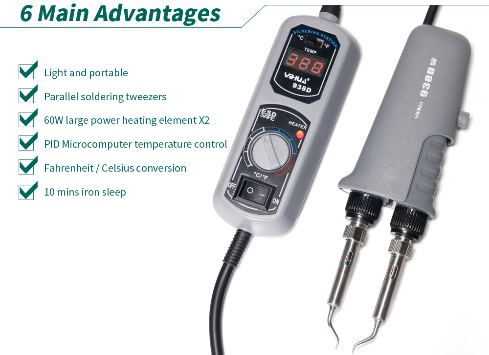 YIHUA 938D 10V/ 220V EU/US/GB/AU PLUG Portable Hot tweezers Mini Soldering Station Hot Tweezer for BGA SMD repairing