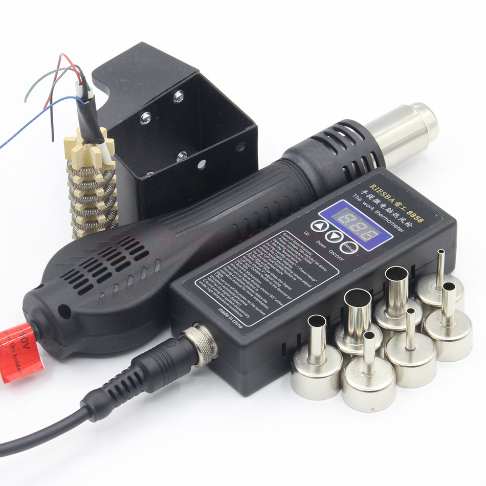 RIESBA 8858 Portable BGA Rework Solder Station Hot Air Blower Heat Gun Heating core air nozzle tweezers